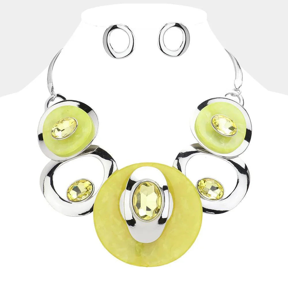 Yellow Celluloid Acetate Glass Stone Metal Statement Necklace - Jewelry Store by Erik Rayo