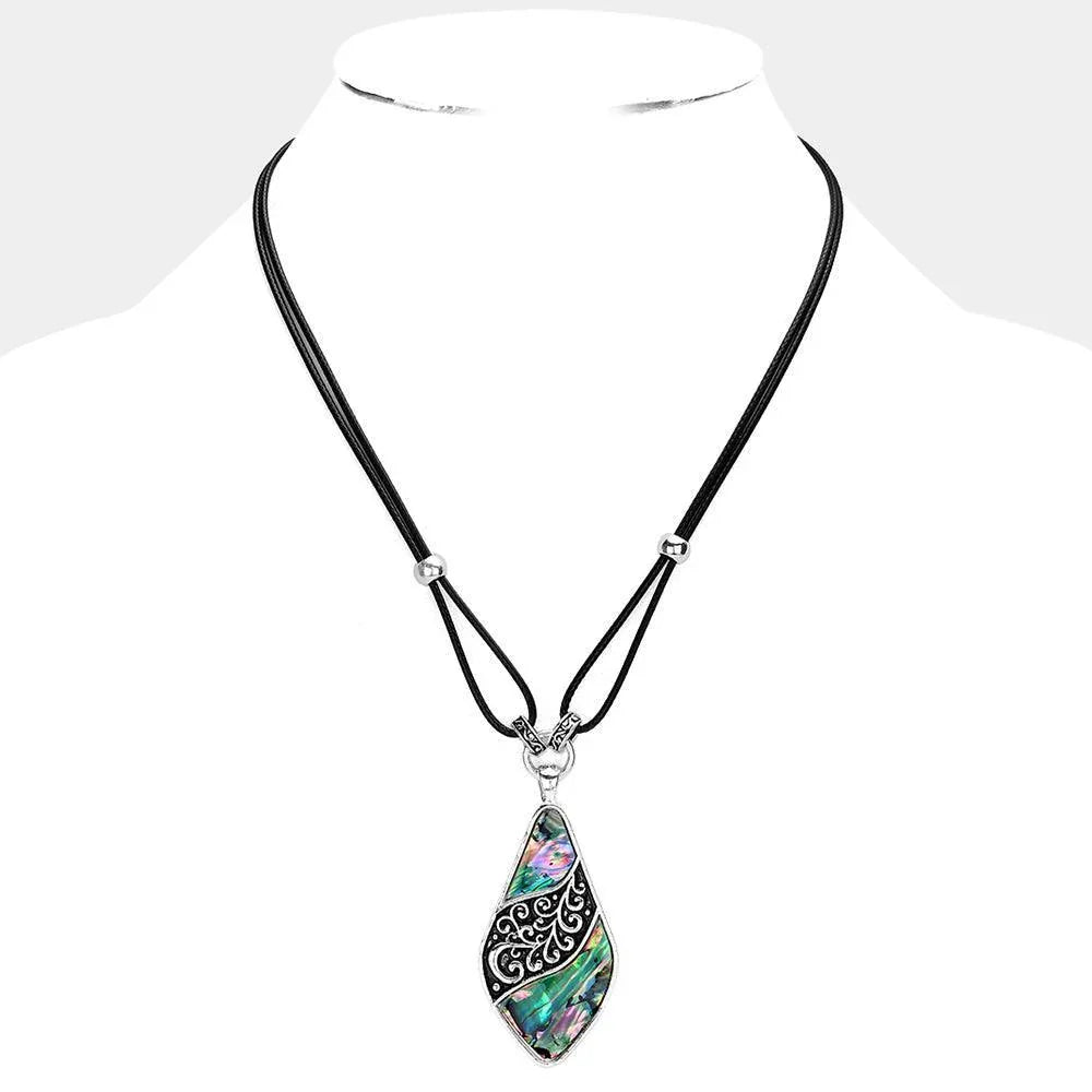 Abalone Embossed Antique Metal Pendant Necklace - Jewelry Store by Erik Rayo