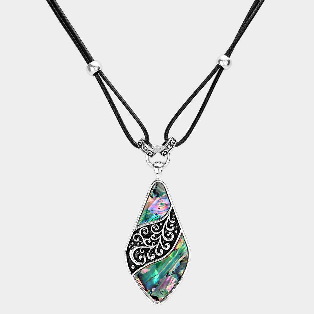 Abalone Embossed Antique Metal Pendant Necklace - Jewelry Store by Erik Rayo