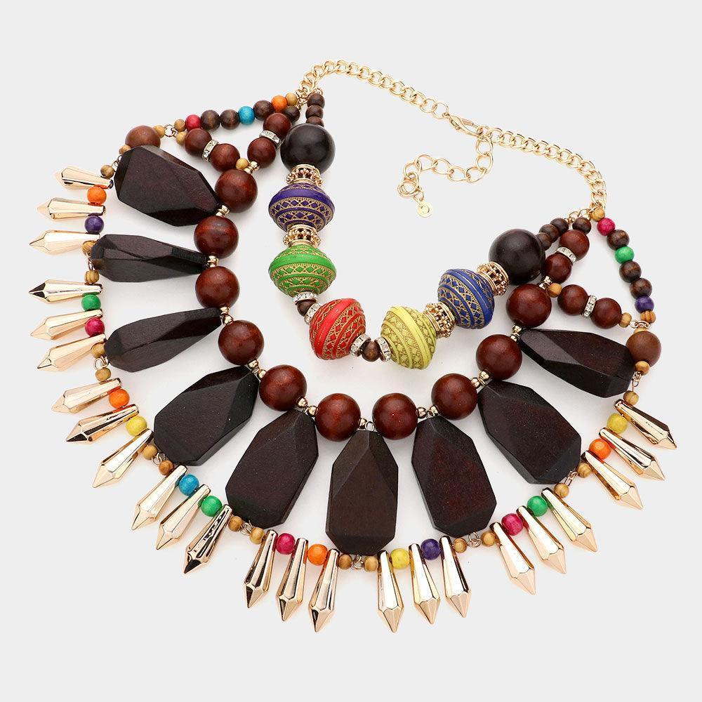 Geometric Wood Collar Metal Spike Necklace - Jewelry Store by Erik Rayo