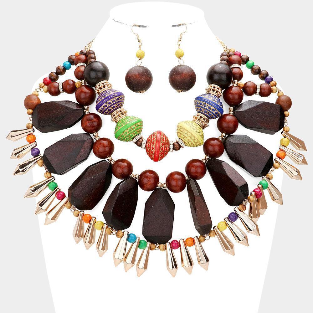 Geometric Wood Collar Metal Spike Necklace - Jewelry Store by Erik Rayo