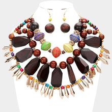 Load image into Gallery viewer, Geometric Wood Collar Metal Spike Necklace
