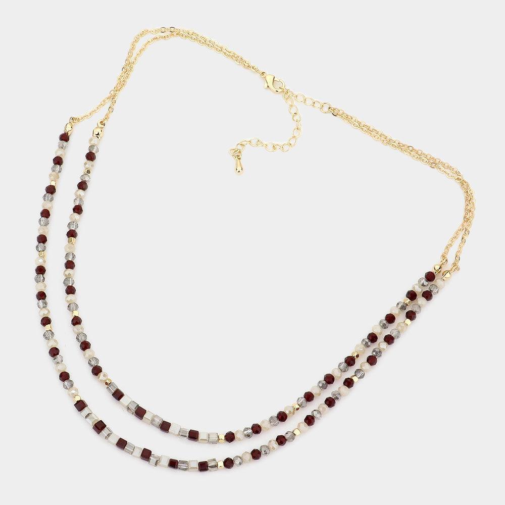 Burgundy Faceted Beaded Double Layered Necklace - Jewelry Store by Erik Rayo