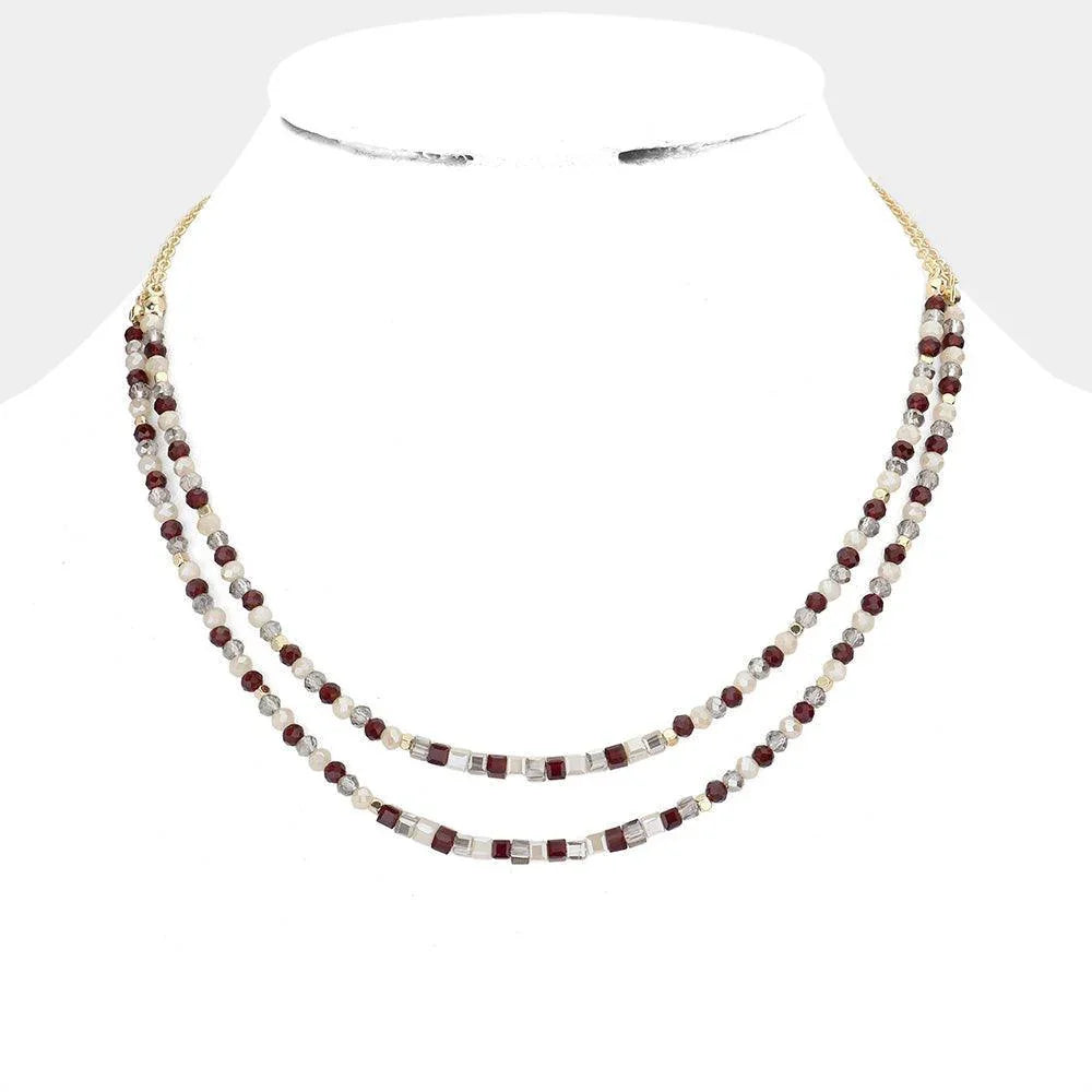 Burgundy Faceted Beaded Double Layered Necklace - Jewelry Store by Erik Rayo