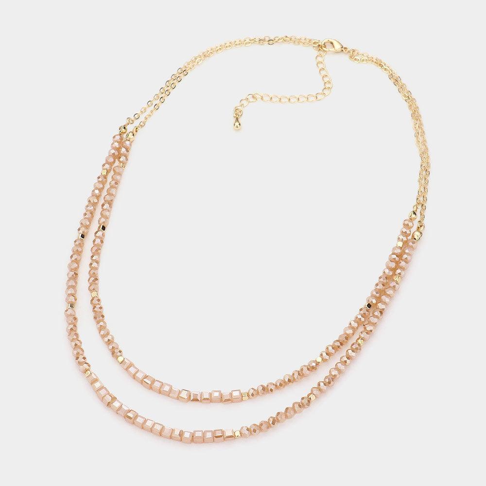 Beige Faceted Beaded Double Layered Necklace - Jewelry Store by Erik Rayo
