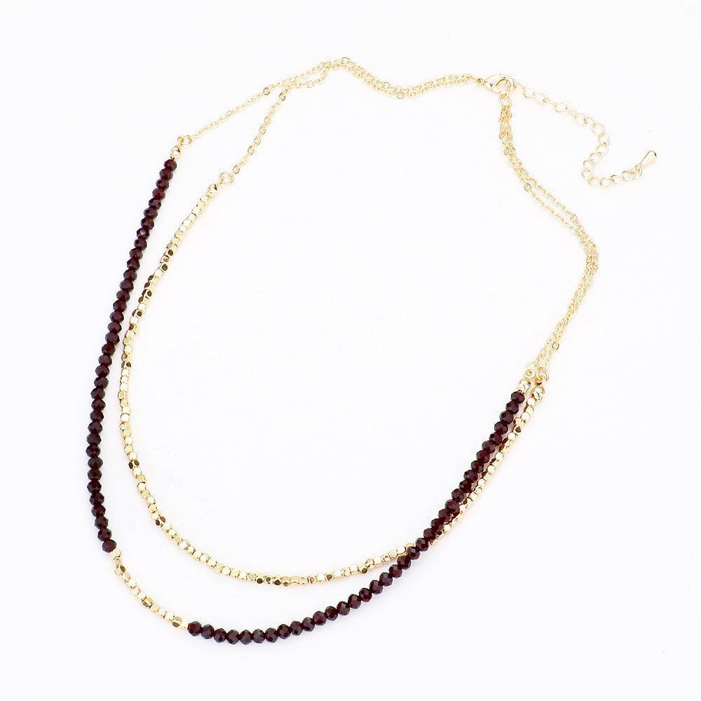 Burgundy Double Layered Metal Cube Faceted Beaded Necklace - Jewelry Store by Erik Rayo