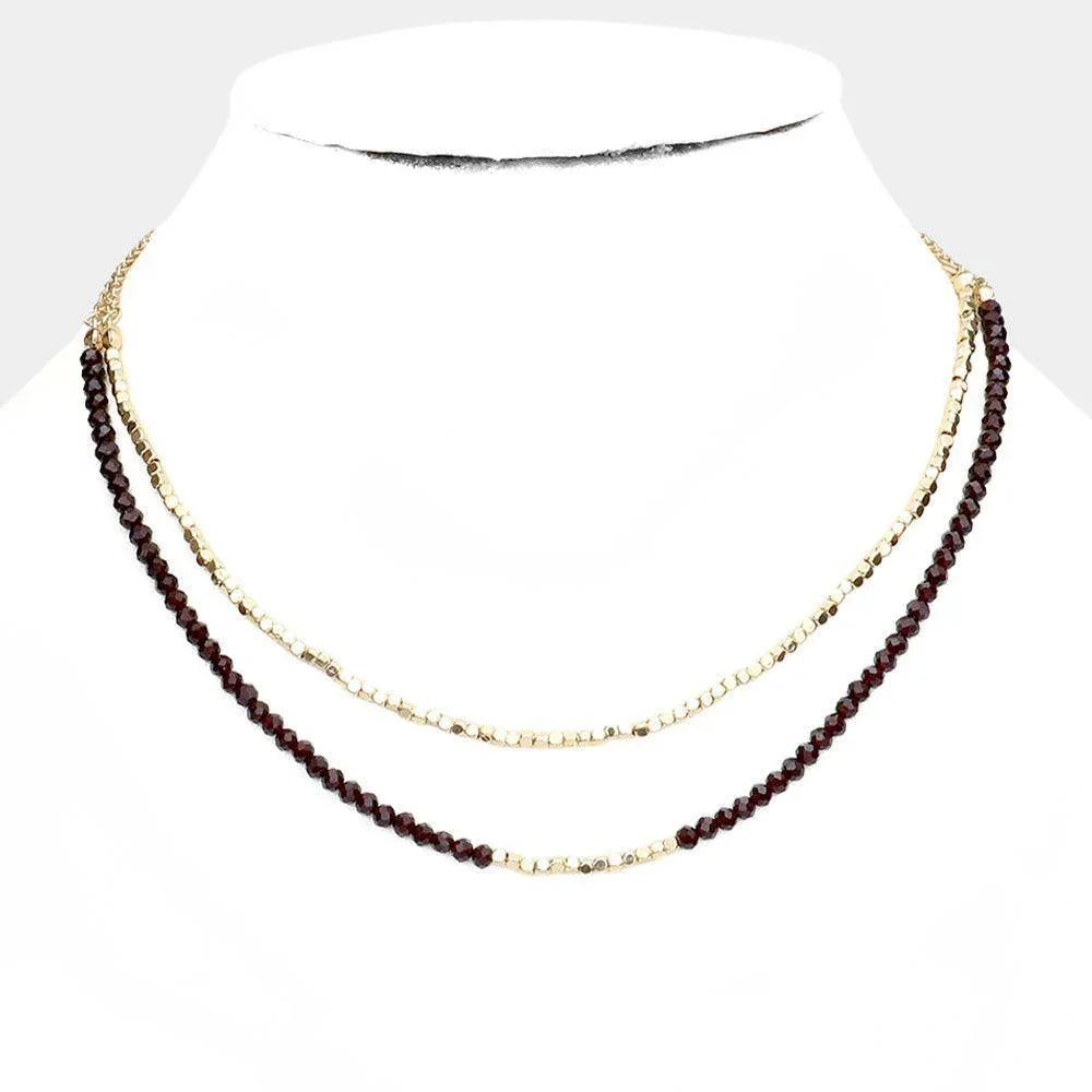 Burgundy Double Layered Metal Cube Faceted Beaded Necklace - Jewelry Store by Erik Rayo
