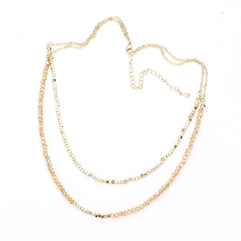 Beige Double Layered Metal Cube Faceted Beaded Necklace - Jewelry Store by Erik Rayo