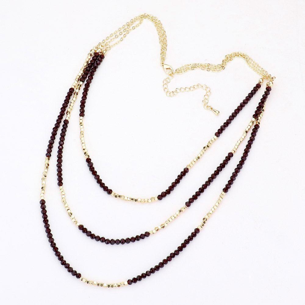 Burgundy Triple Layered Metal Cube Faceted Beaded Necklace - Jewelry Store by Erik Rayo