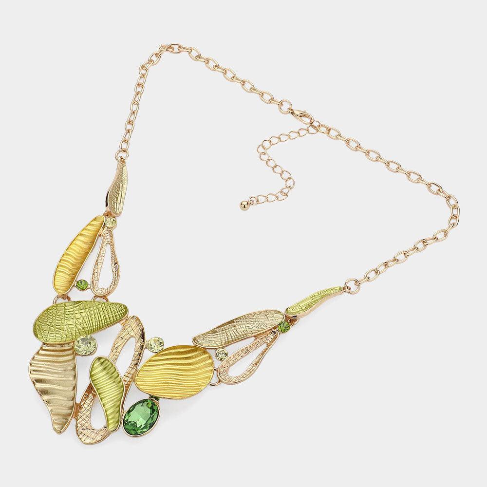 Yellow Stone Embellished Abstract Colored Metal Cluster Necklace - Jewelry Store by Erik Rayo