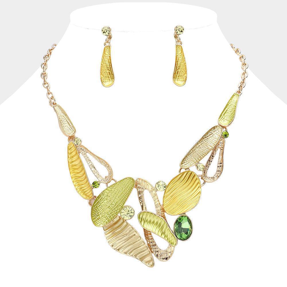 Yellow Stone Embellished Abstract Colored Metal Cluster Necklace - Jewelry Store by Erik Rayo