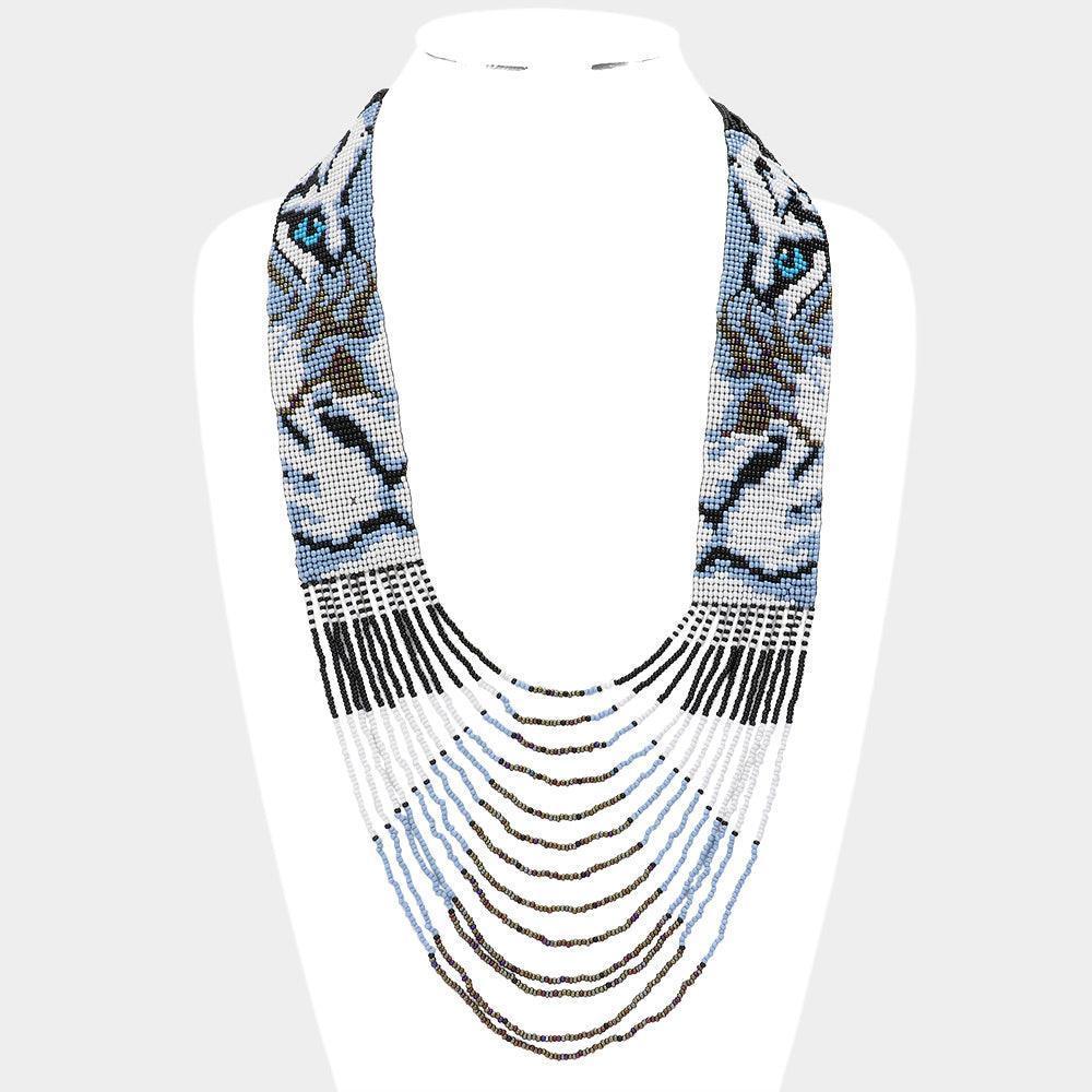Black Tiger Accented Seed Beaded Bib Necklace - Jewelry Store by Erik Rayo