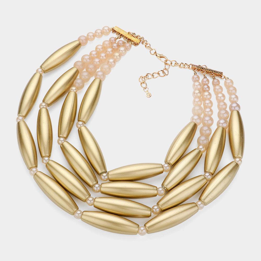 Gold Resin Bead Bib Statement Necklace - Jewelry Store by Erik Rayo