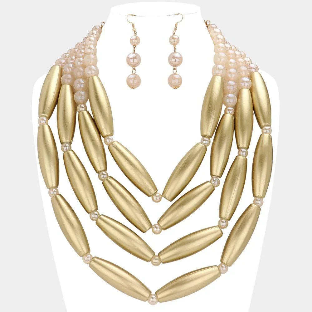 Gold Resin Bead Bib Statement Necklace - Jewelry Store by Erik Rayo