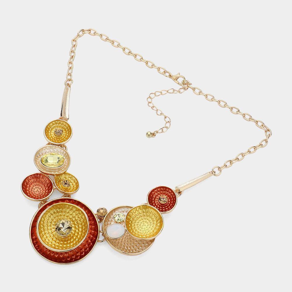 Brown Stone Embellished Colored Round Metal Cluster Necklace - Jewelry Store by Erik Rayo