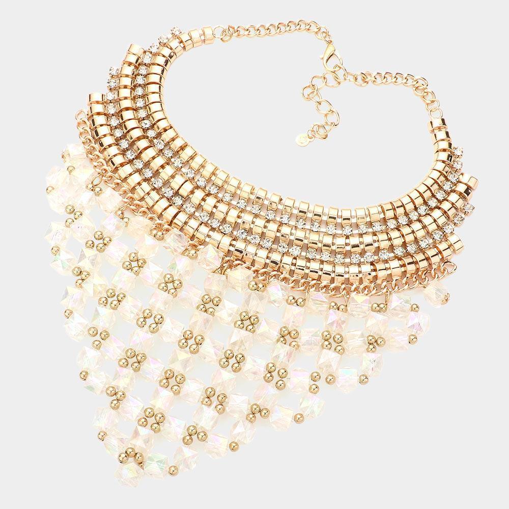 Gold Faceted Cube Bead Cluster Bib Necklace - Jewelry Store by Erik Rayo