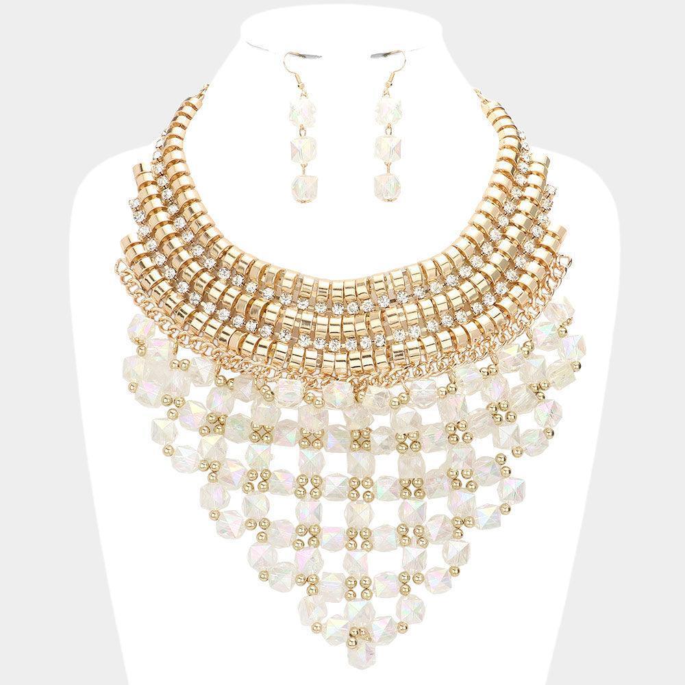 Gold Faceted Cube Bead Cluster Bib Necklace - Jewelry Store by Erik Rayo