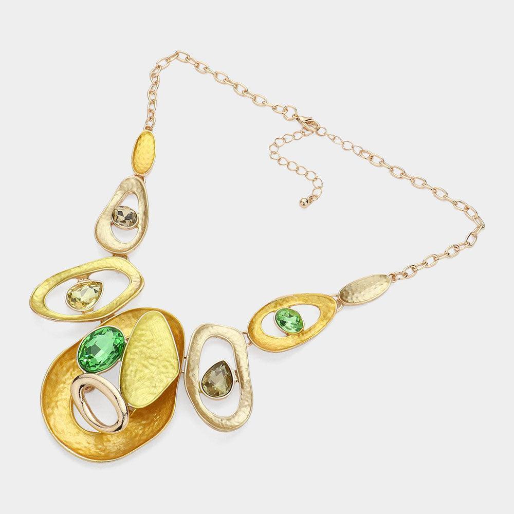Yellow Stone Embellished Abstract Colored Metal Necklace - Jewelry Store by Erik Rayo