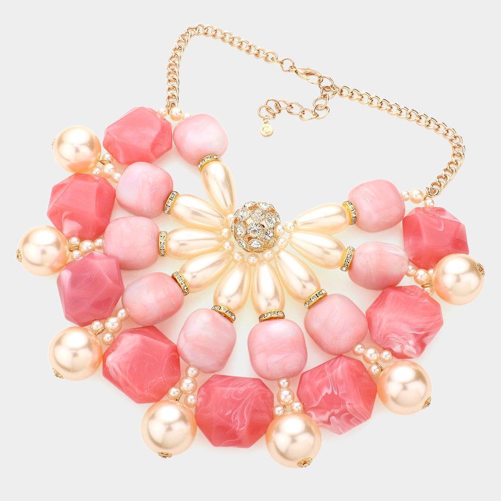 Coral Pearl Marbled Stone Cluster Statement Necklace - Jewelry Store by Erik Rayo
