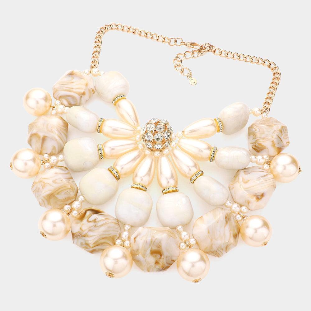 Ivory Pearl Marbled Stone Cluster Statement Necklace - Jewelry Store by Erik Rayo