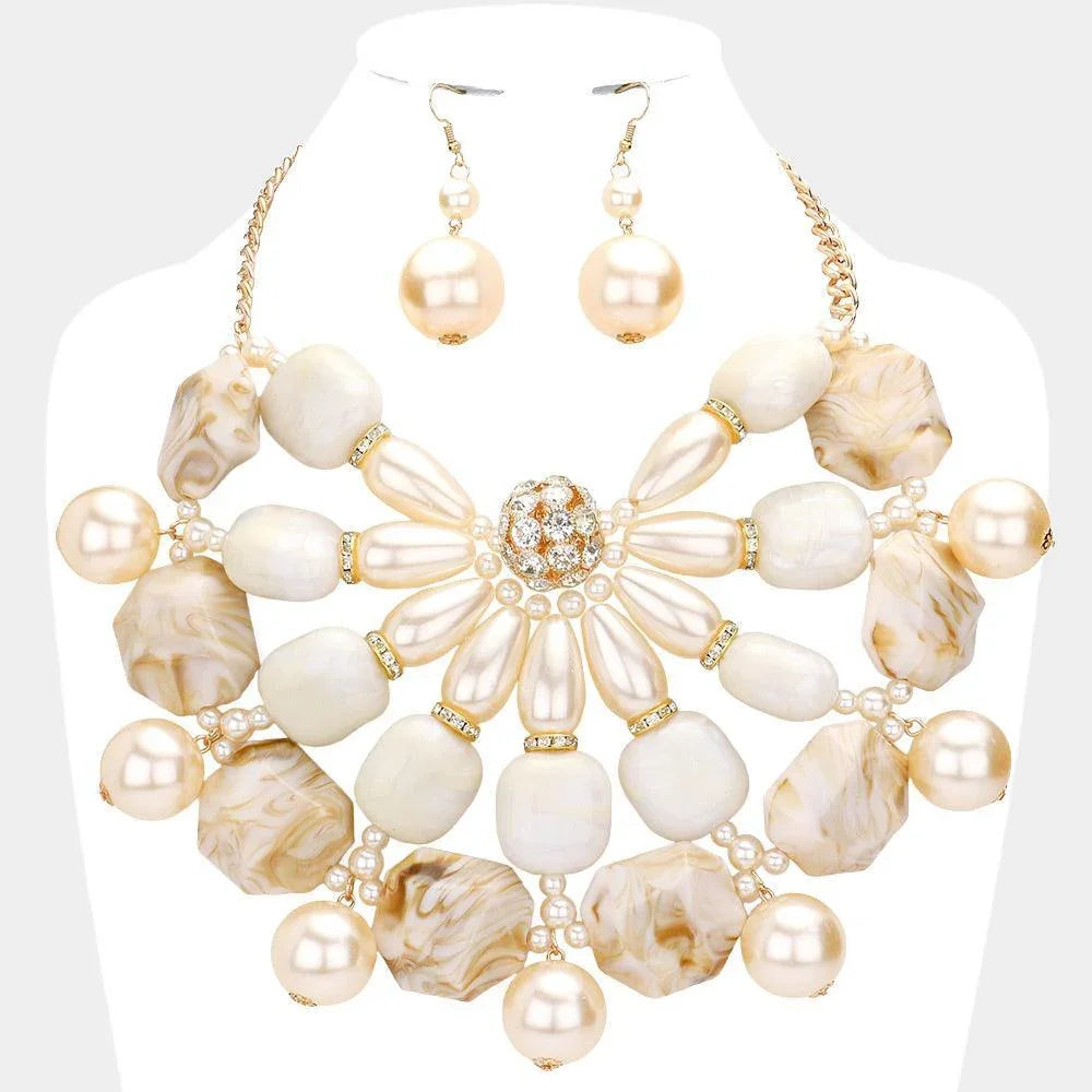 Ivory Pearl Marbled Stone Cluster Statement Necklace - Jewelry Store by Erik Rayo