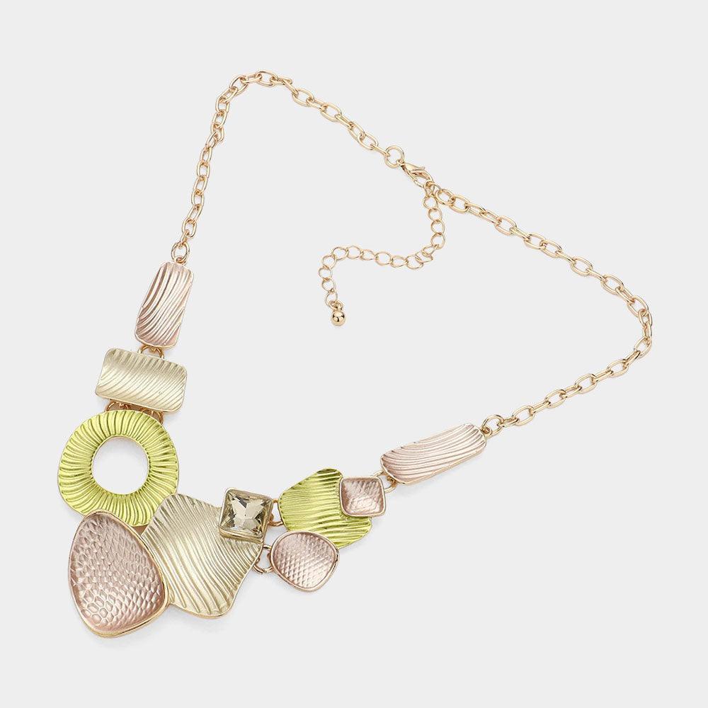 Gold Square Stone Embellished Geometric Colored Metal Necklace - Jewelry Store by Erik Rayo