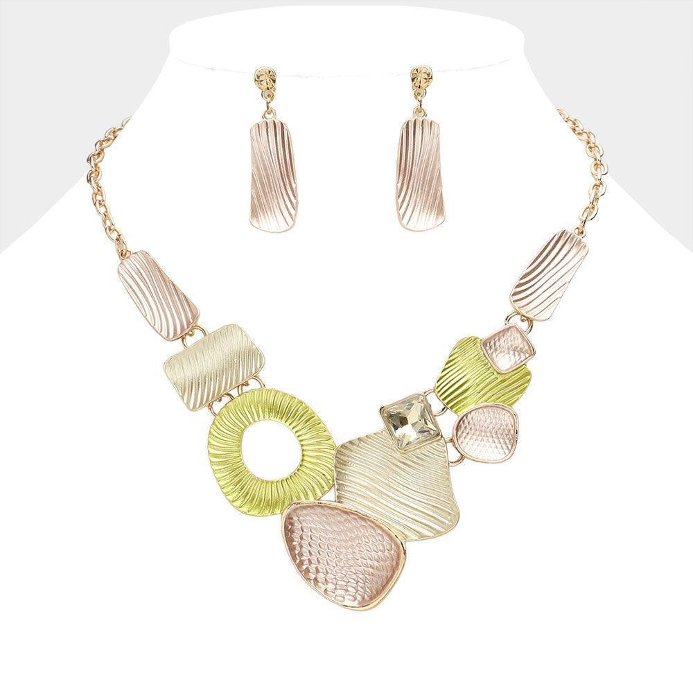 Gold Square Stone Embellished Geometric Colored Metal Necklace - Jewelry Store by Erik Rayo