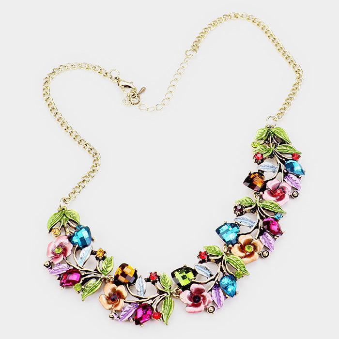 Gold Stone Flower Leaf Statement Necklace - Jewelry Store by Erik Rayo