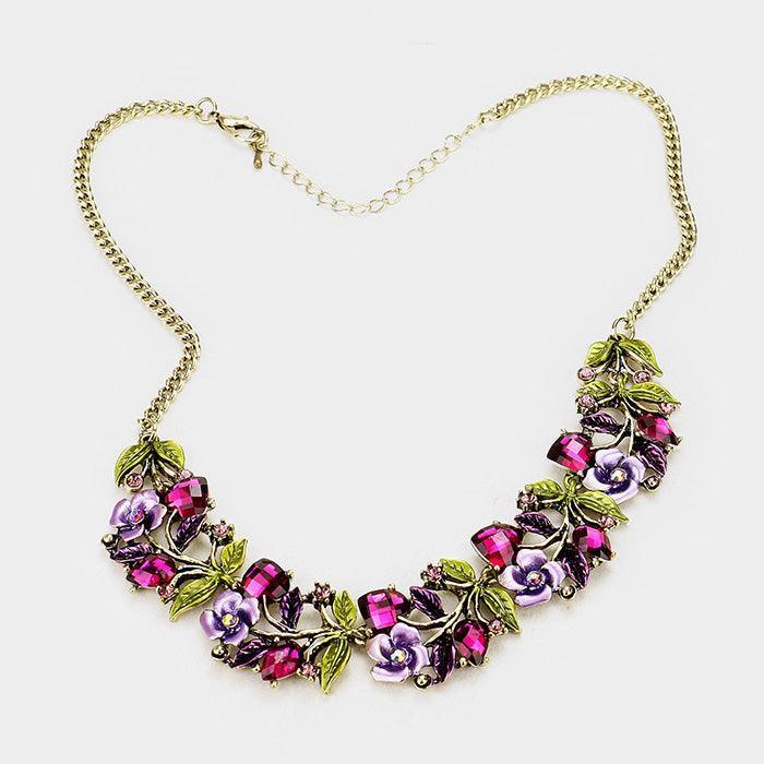 Gold Stone Flower Leaf Statement Necklace - Jewelry Store by Erik Rayo
