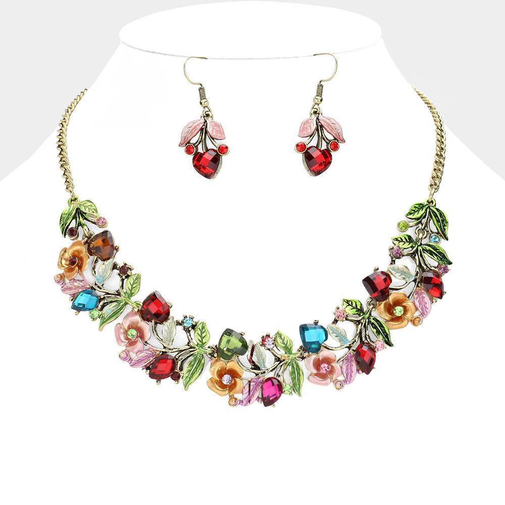 Gold Stone Flower Leaf Statement Necklace - Jewelry Store by Erik Rayo