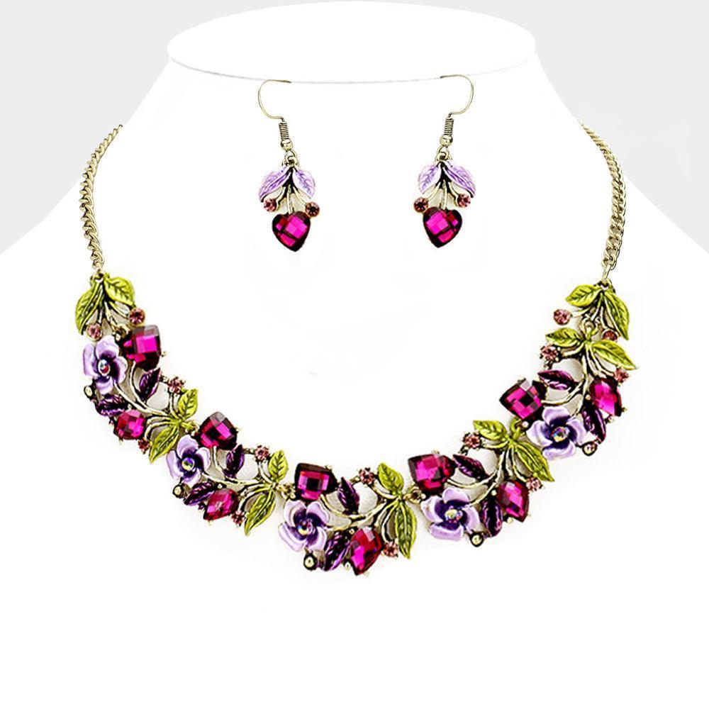 Gold Stone Flower Leaf Statement Necklace - Jewelry Store by Erik Rayo