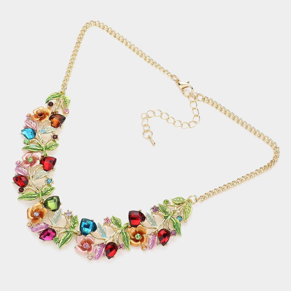 Gold Stone Flower Leaf Statement Necklace - Jewelry Store by Erik Rayo