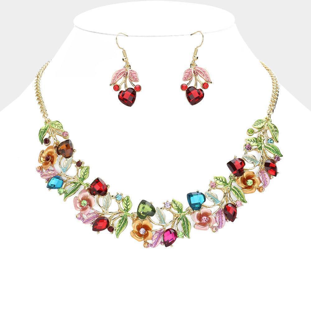 Gold Stone Flower Leaf Statement Necklace - Jewelry Store by Erik Rayo