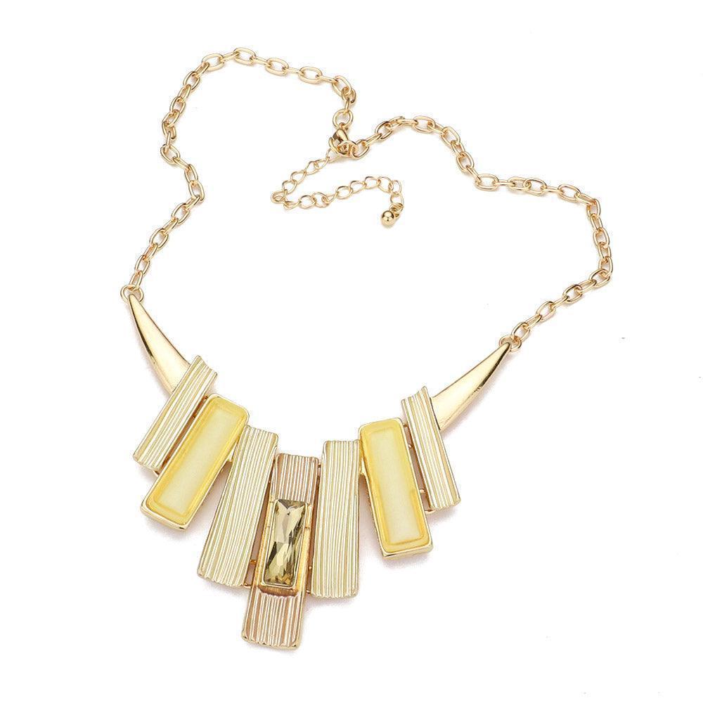 Stone Embellished Colored Metal Rectangle Link Necklace - Jewelry Store by Erik Rayo