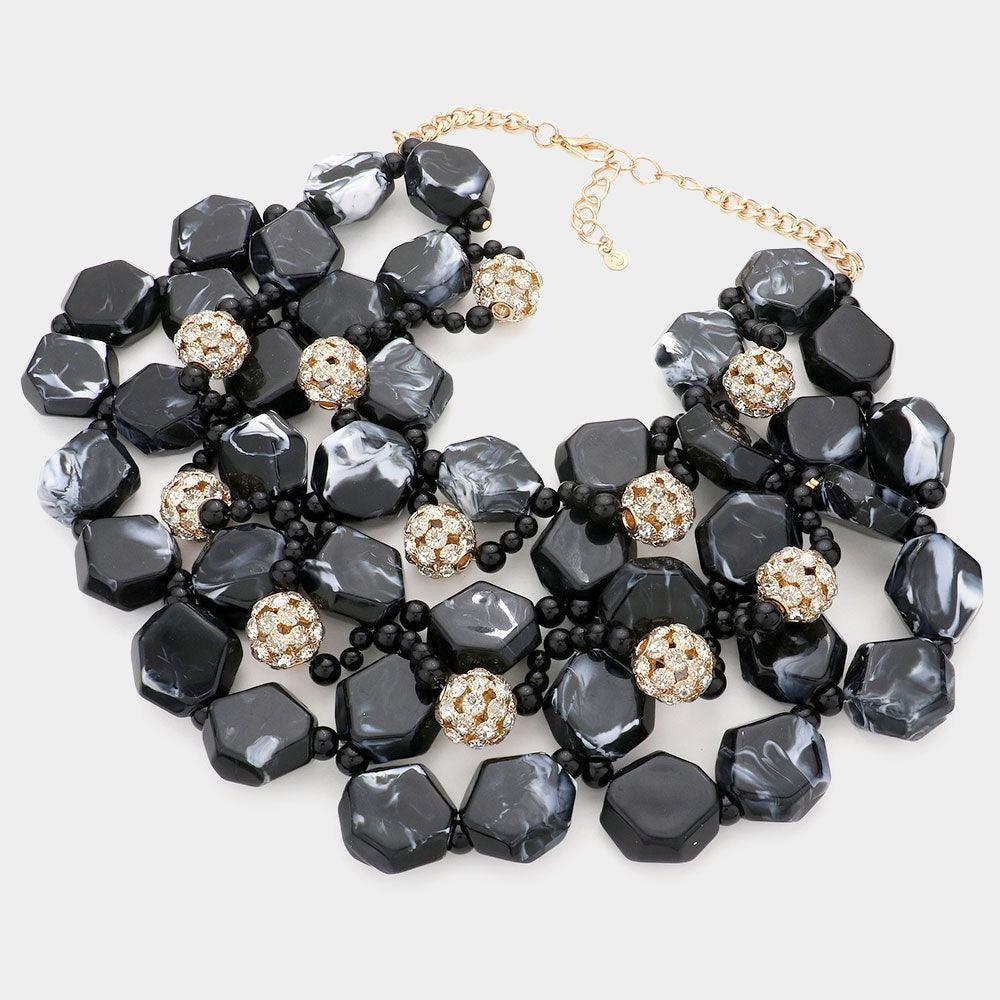 Black Stone Ball Marbled Bead Cluster Necklace - Jewelry Store by Erik Rayo