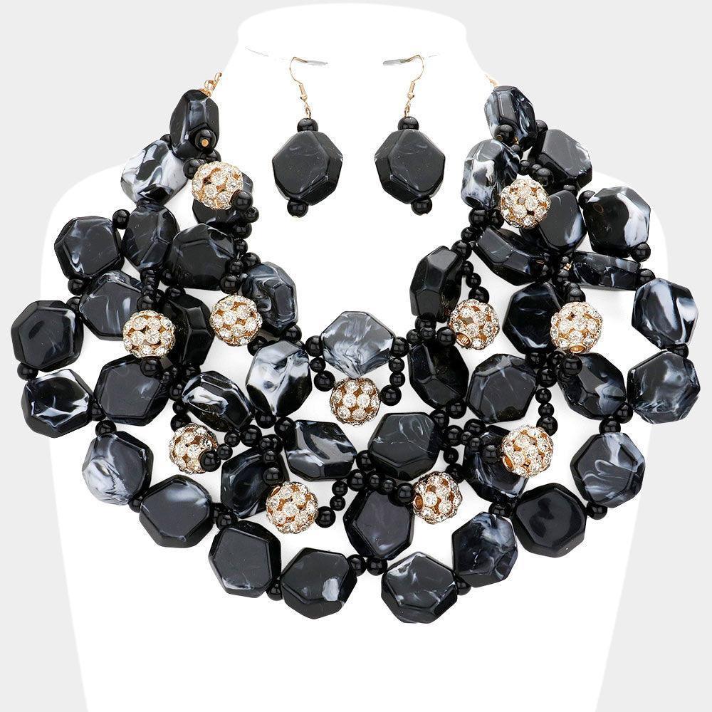 Black Stone Ball Marbled Bead Cluster Necklace - Jewelry Store by Erik Rayo