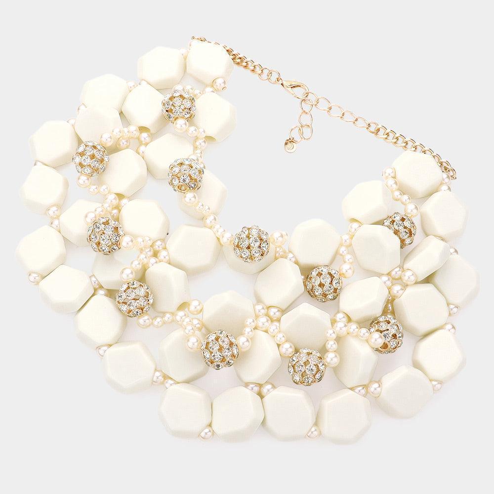 Ivory Stone Ball Marbled Bead Cluster Necklace - Jewelry Store by Erik Rayo