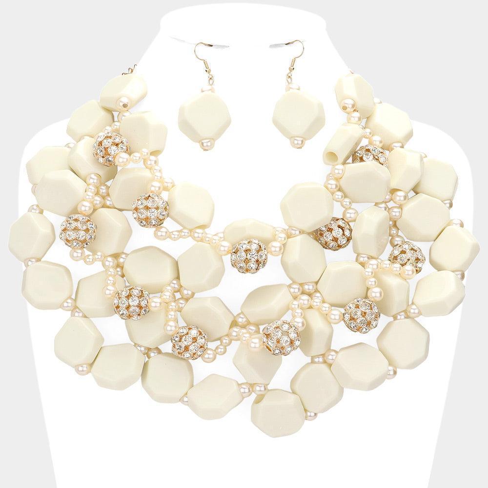 Ivory Stone Ball Marbled Bead Cluster Necklace - Jewelry Store by Erik Rayo
