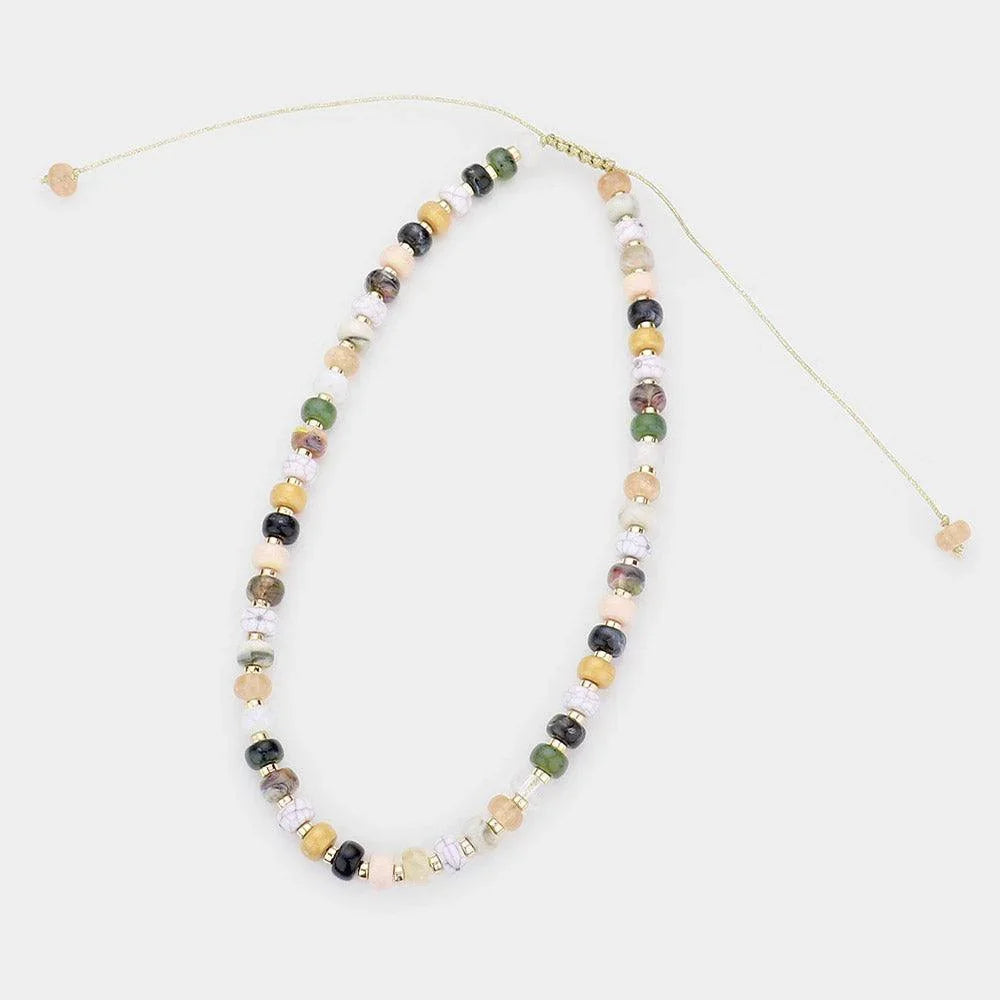 Beige Marbled Beaded Necklace - Jewelry Store by Erik Rayo