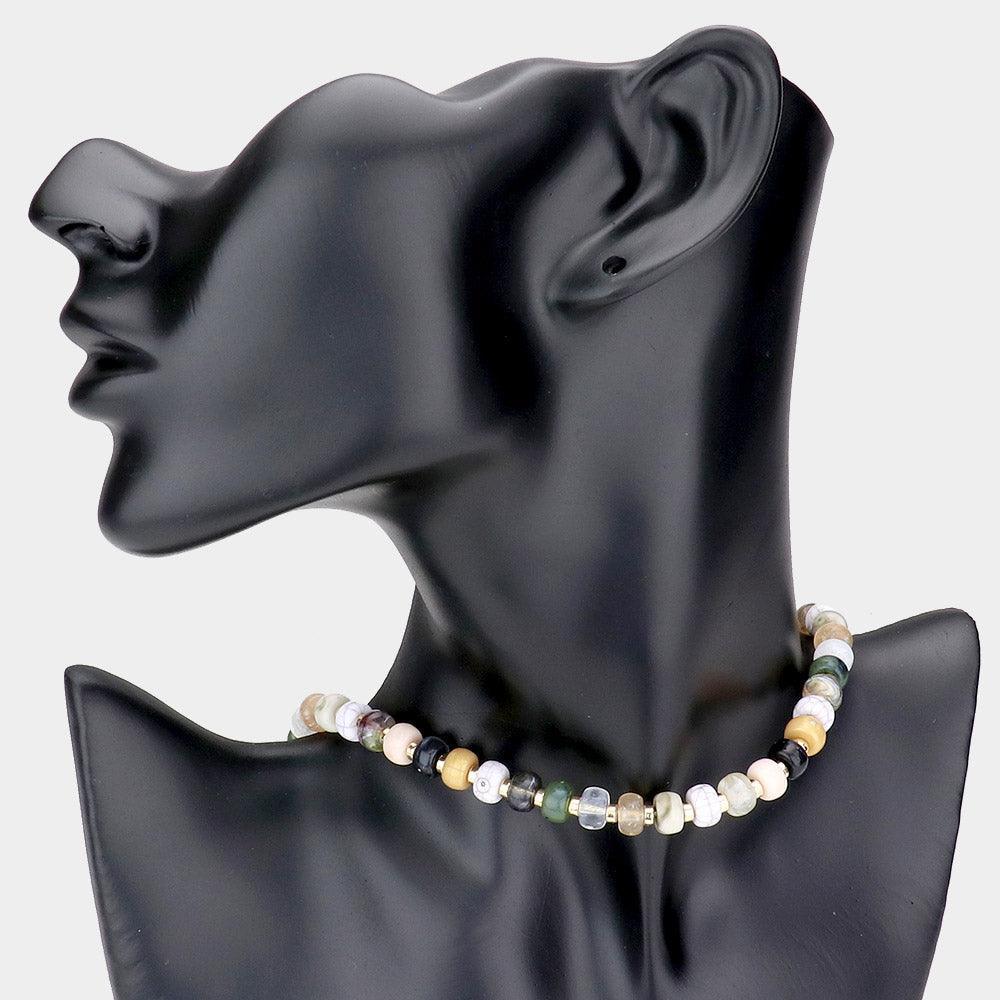 Beige Marbled Beaded Necklace - Jewelry Store by Erik Rayo
