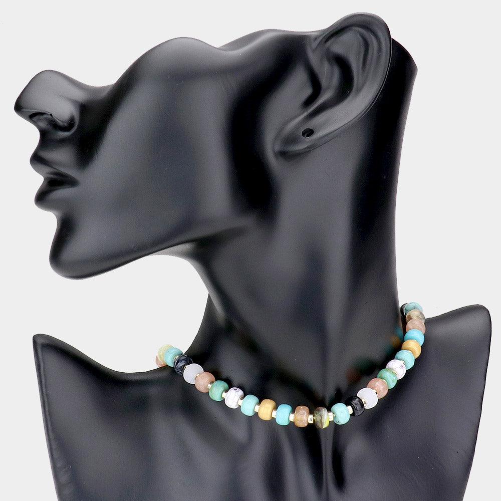 Turquoise Marbled Beaded Necklace