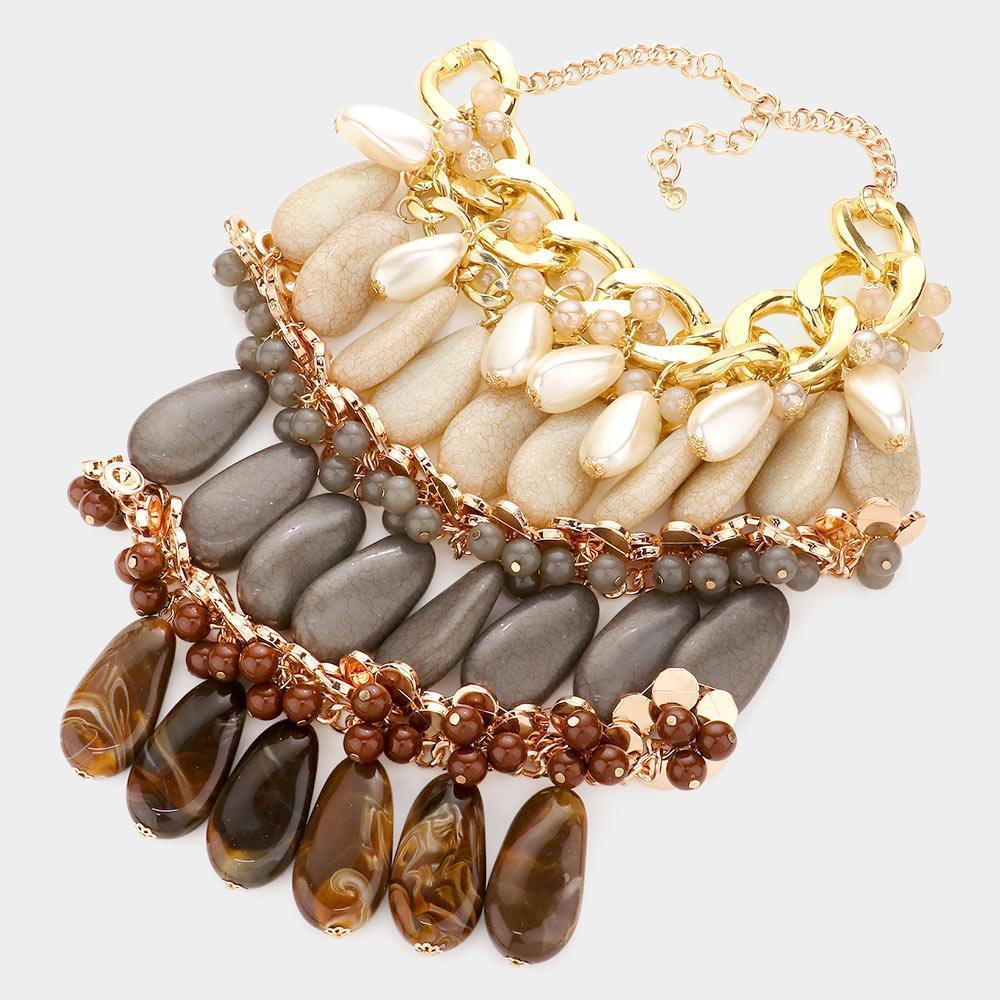 Brown Pearl Marbled Stone Cluster Statement Necklace - Jewelry Store by Erik Rayo
