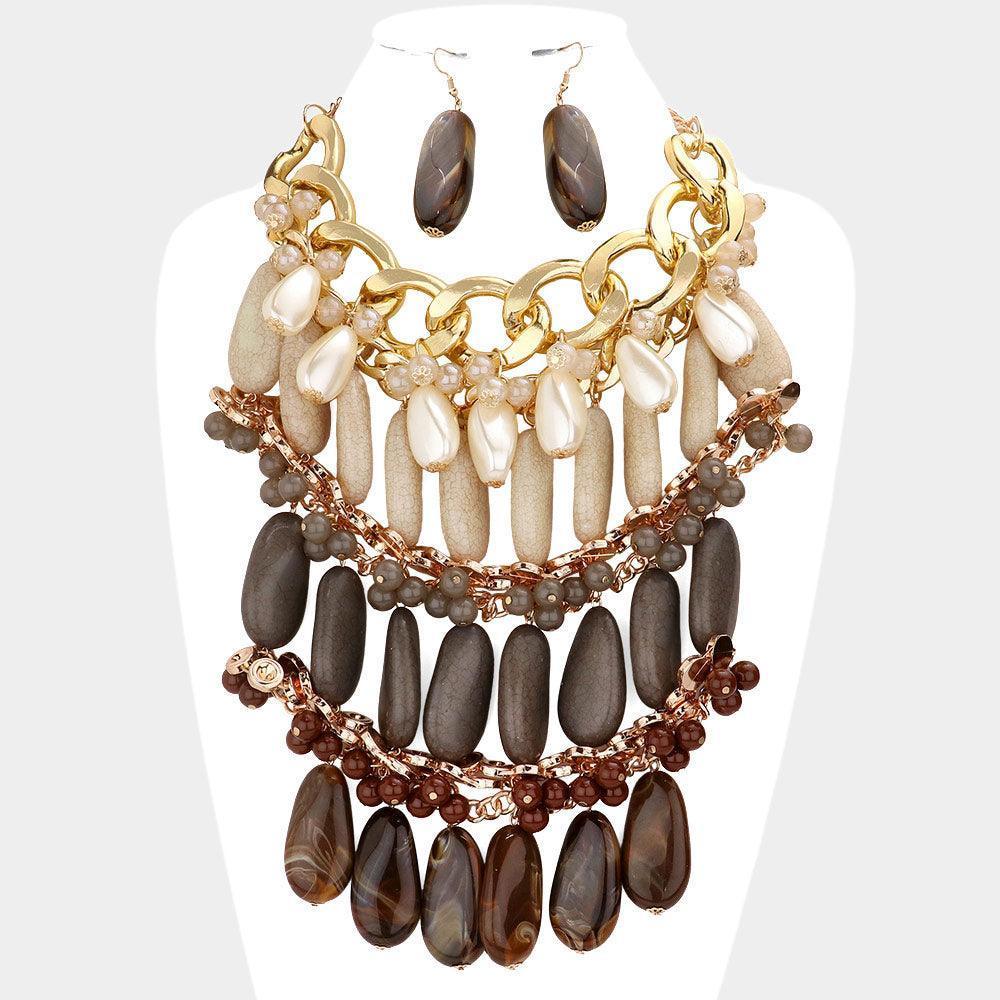 Brown Pearl Marbled Stone Cluster Statement Necklace - Jewelry Store by Erik Rayo