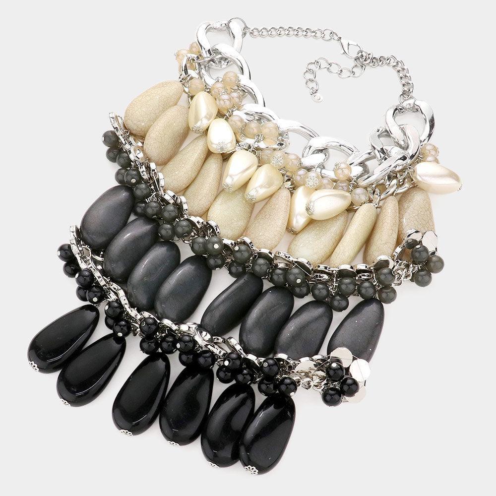 Black Pearl Marbled Stone Cluster Statement Necklace - Jewelry Store by Erik Rayo