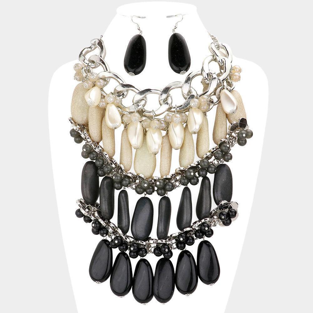 Black Pearl Marbled Stone Cluster Statement Necklace - Jewelry Store by Erik Rayo