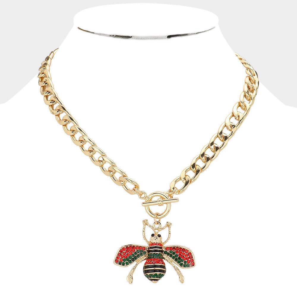 Rhinestone Embellished Bee Pendant Toggle Necklace - Jewelry Store by Erik Rayo