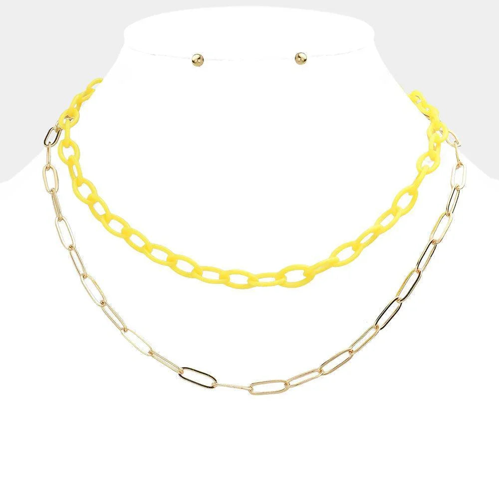 Yellow Double Layered Chain Necklace - Jewelry Store by Erik Rayo