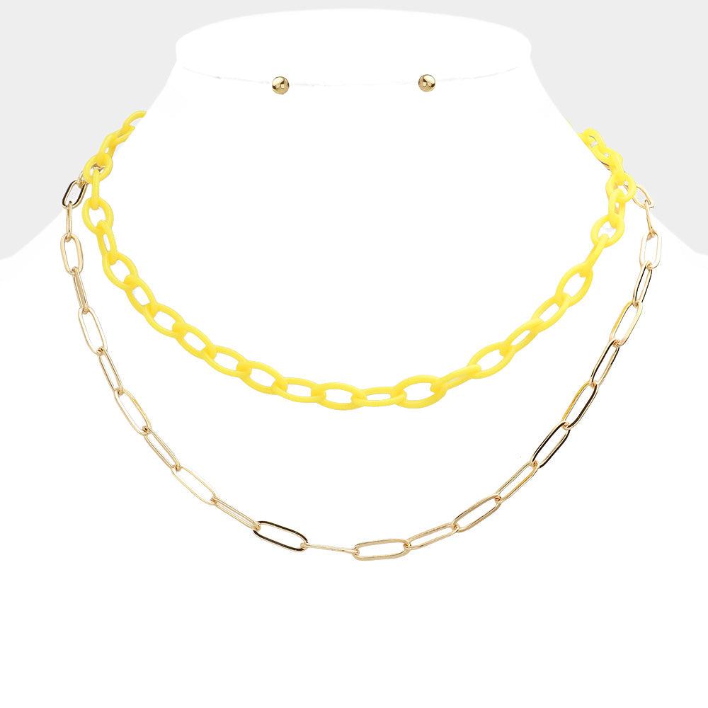 Yellow Double Layered Chain Necklace