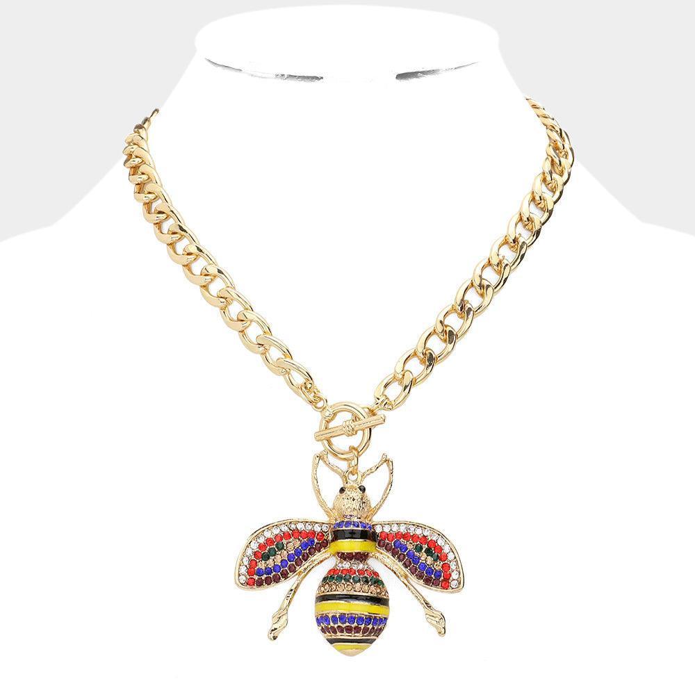 Gold Honey Bee Pendant Toggle Necklace - Jewelry Store by Erik Rayo