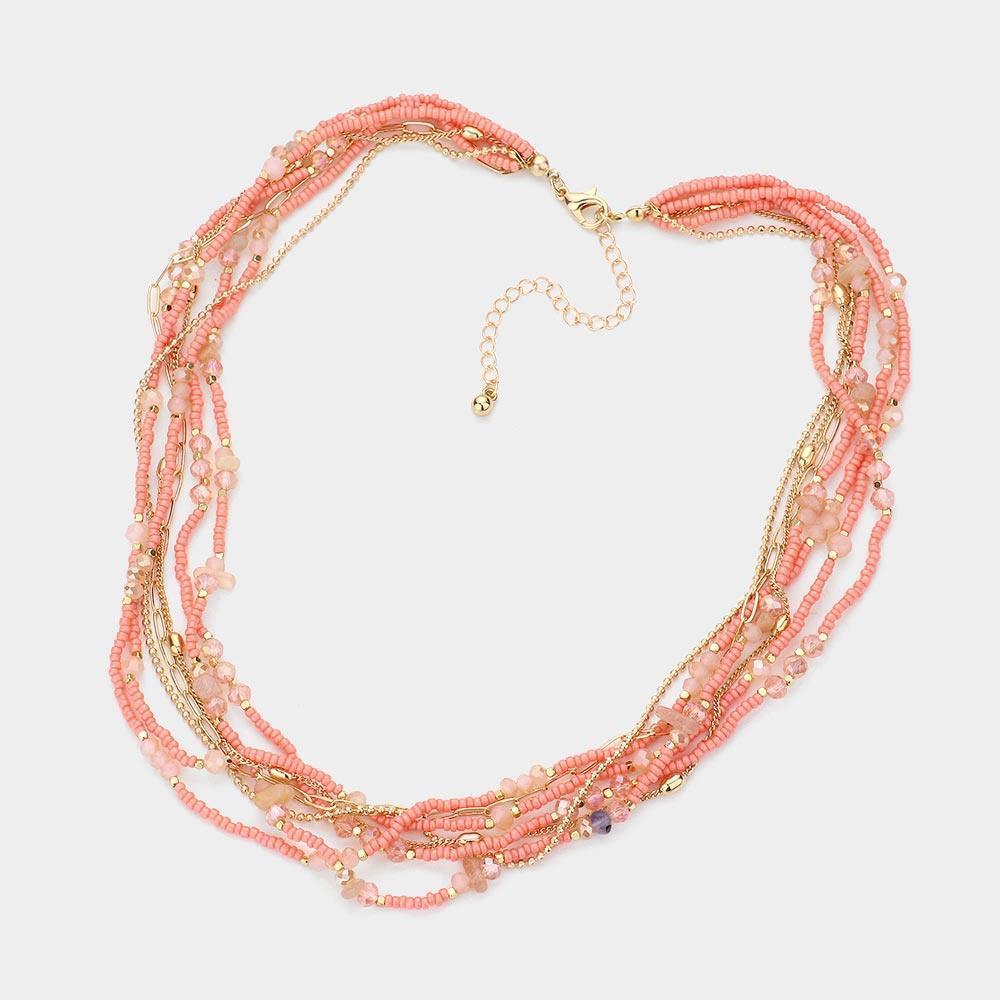 Pink Multi Layered Beaded Necklace - Jewelry Store by Erik Rayo